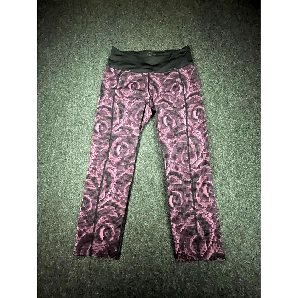 Betsey Johnson Performance Leggings Womens Small Purple Black Printed Athletic